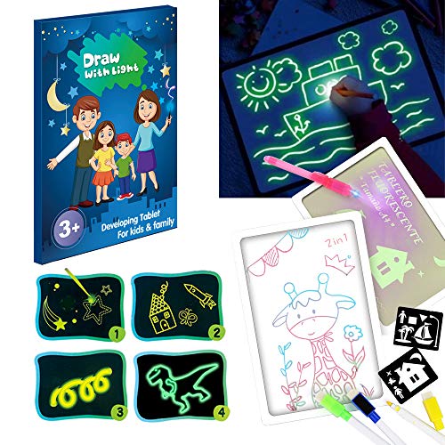 Alagoo Draw with Light Fun and Developing Toy, Double Side Drawing Board with Draw with Light in Dark & Swabble Sketchpad 2 Functions Toys Gifts