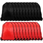 CACASO 20 Piece Drawstring Backpack Bulk,String Backpack Drawstring Bags,Draw String Backpack,Cinch Bag Sackpack for Men Women Gym Sports Travel Swimming Beach(Black+Red)