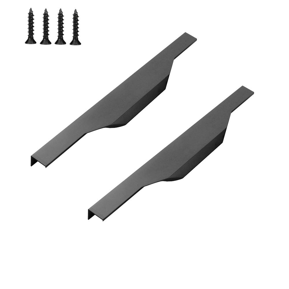 KAIISSA Matte Black Finger Edge Pull, Cabinet Handles Concealed & Invisible Furniture Strip Pull for Home Kitchen Door Drawer (300 mm)