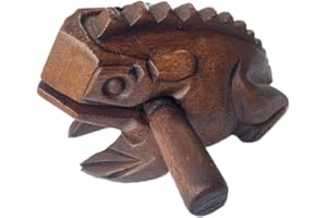 DUONGJAIS BRAND 6 Inch Dark Brown Guiros Percussion Instruments Wooden Frog, Wooden Frog Musical Instrument Home Decor Handcrafted Decoration (6" Dark Brown).