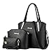 LINGTOM 3 pieces Lady Womens PU Leather Shoulder Bags Top Handle Cross Satchel Handbag Set,Black