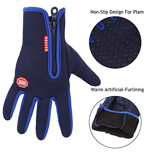 Waterproof Touch-Screen Gloves,with Full-Finger Design,for Outdoor Sports Climbing Dress Driving Cycling (Blue, M)
