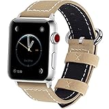 9 Colors for Apple Watch Band, Fullmosa Mosa Calf Leather Replacement Band/Strap with Stainless Steel Clasp for iWatch Series 3/2/1 Sport and Edition Versions 2015 2016 2017, Khaki,42mm