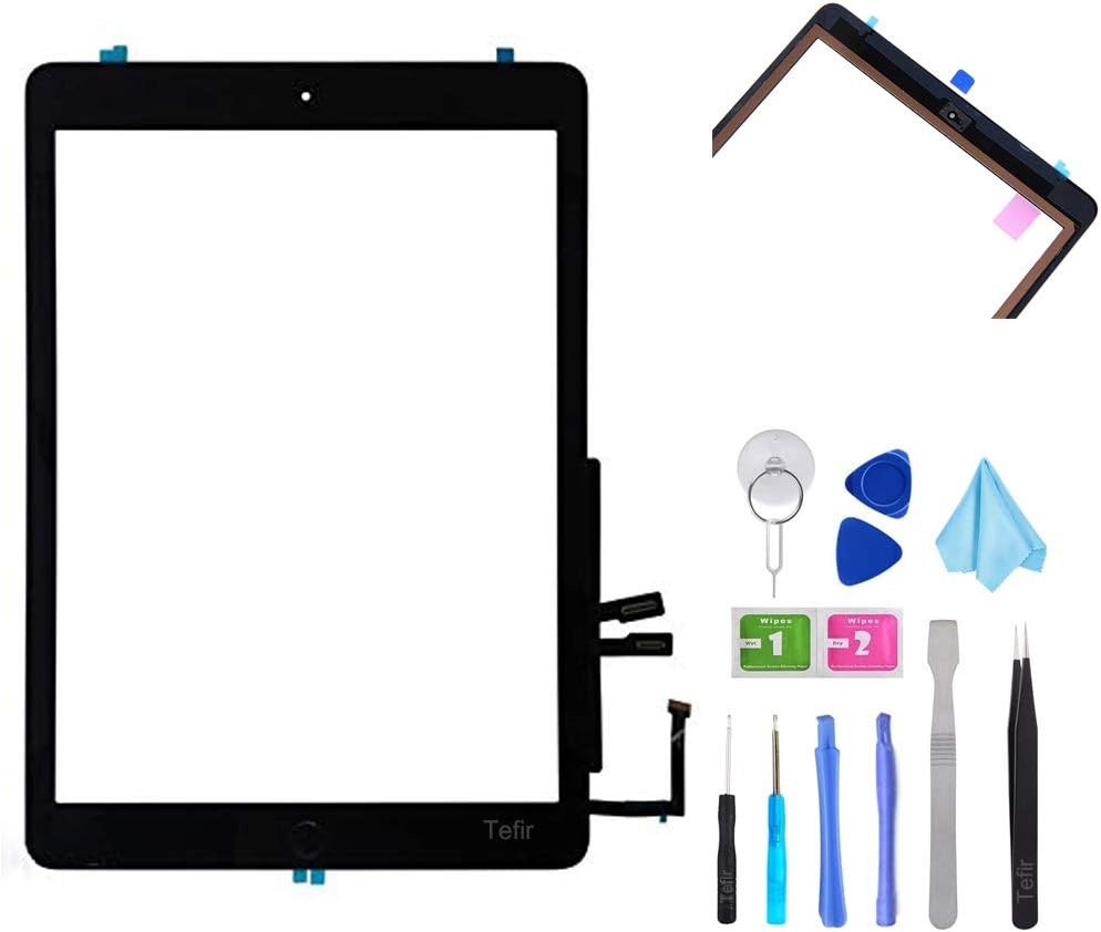 Tefir Black Digitizer Repair Kit for iPad 9.7" (2018) iPad 6 6th Gen A1893 Touch Screen Digitizer - Front Glass Replacement with Home Button + Adhesive and Tools