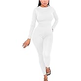 Mizoci Women's Sexy Bodycon Long Sleeve Crewneck Club Outfits One Piece Jumpsuit Romper