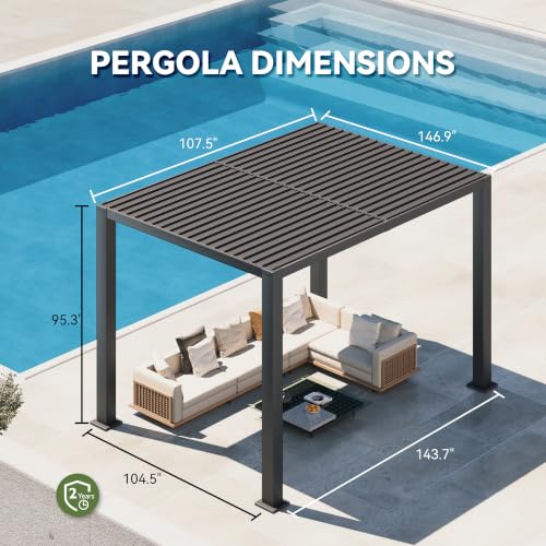 Aoxun Motorized Louvered Pergola 9x12 with Fan, LED Lights & Power Strip image 31