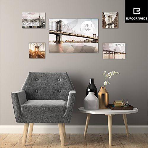 Eurographics - Set di 5 stampe su tela, motivo: New York Polygonal, colore: Beige
