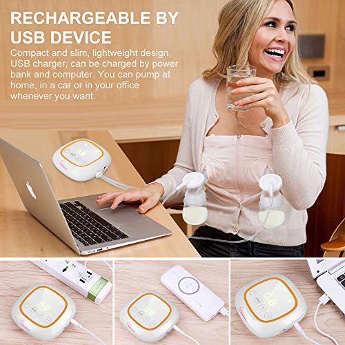 Electric Breast Pump, Double Portable Breast Feeding Pumps with 4 Modes and 16 Adjustable Suction Power Nursing Breast Massage Ultra-Quiet, BPA Free and Hospital Grade Hands Free Pumps Kit