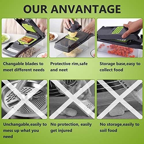 Vegetable Chopper, Onion Chopper Mandoline Slicer Cutter Interchangeable Blades with Durable Fruit Slicer Cutter Container for Cooking Tools (Green)