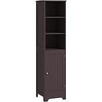 kleankin Narrow Bathroom Cabinet, Tall Bathroom Storage Cabinet, Freestanding Linen Cabinet with Adjustable Shelf, 3 Open She