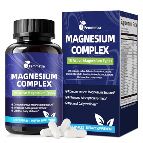 Magnesium Complex 1350mg 15 in 1 Magnesium Supplement with Magnesium Glycinate Citrate Malate Taurate Oxide Carbonate Chloride Orotate Magnesio Muscle, Heart, Relaxation & Nerves Support Vegan 60 Days