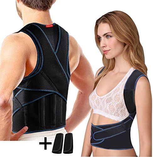 Back Posture Corrector for Men /Women , Adjustable Lumbar and Lower Back Support Belt, Back Shoulder Brace Strap Pain Relief Waist Trimmer with 2 Decompression Pad (S)