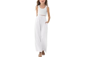 Flowy Palazzo Pants for Girls Wide Leg High Waisted Pants Lightweight Casual Loose Solid Trousers with Pocket