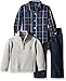Nautica Three Piece Set with Woven, Quarter Zip Sweater, Denim Jean, Grey Heather, 12 Months