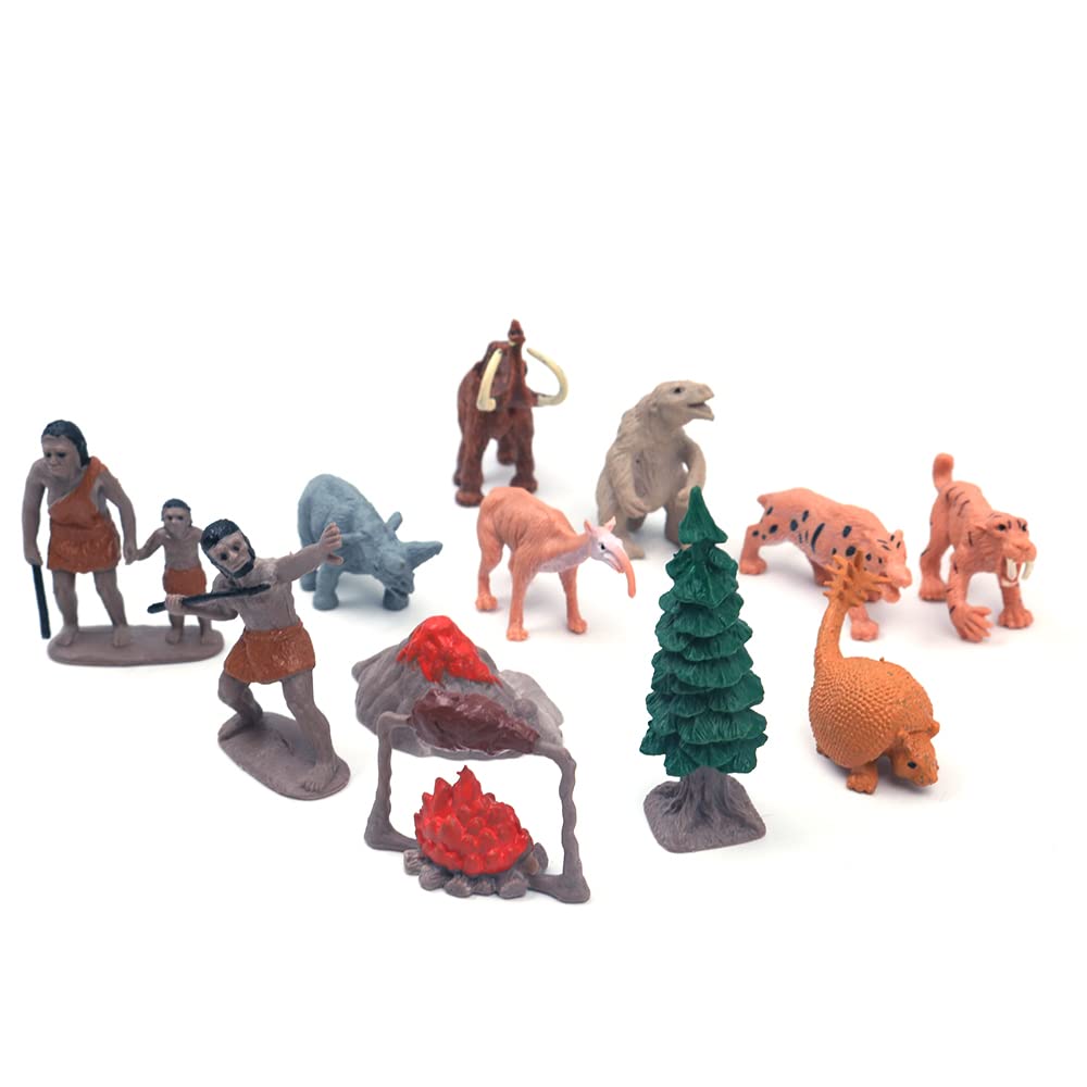 WANGCL 12pcs Animal Models, Realistically Illustrated Handmade Statues And Have Fun In Human Evolution The Doll Set Simulates The Primitive Forest Hunting Children's Gift