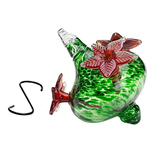 Best Home Products Hummingbird Feeder with Green Bouquet Cap with Red Flowers, 16 Ounce