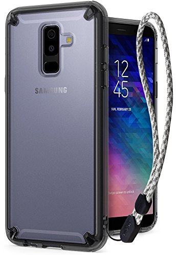 Samsung Galaxy A6 Plus 2018 Case, Ringke [FUSION] Crystal Clear PC Back Case Lightweight Upgraded Transparent TPU Bumper Drop Protective Phone Cover with Wrist Strap for Galaxy A6 Plus - Smoke Black