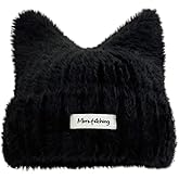 AMOFIA Womens Cat Ear Beanie Hat Plush Cute Y2k Knit Hats Winter Warm Slouchy Beanies Cap Fuzzy Cuffed Skull Caps