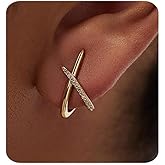 IvoryHaid Gold Earrings for Women,Trendy14K Gold Plated X Stud Earrings, Simple Minimalist Cubic Zirconia Diamond Gold Earrings,Trendy Hypoallergenic Jewelry Gifts for Daily Wear & Special Occasions
