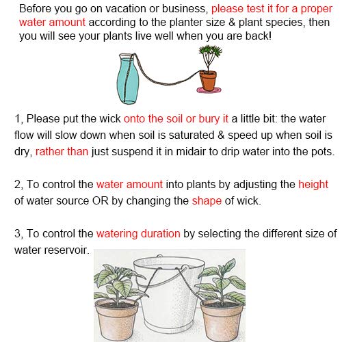 50 Feet Self Watering Capillary Wick Cord Vacation Plant Sitter DIY Self-watering Planter Pot Automatic Water Wicking Hydroponic System Device Potted African Violet Auto Seedling Waterer Rope String