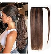 MSCOCO Ponytail Extension Human Hair Natural Black with Brown Clip on Ponytail Hair Extension 100...