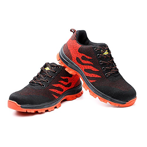 SUADEX Work Shoes for Men and Women, Industrial Construction Outdoor Casual Steel Toe Sneakers, Waterproof Puncture Proof Safety Unisex Footwear, Red-42
