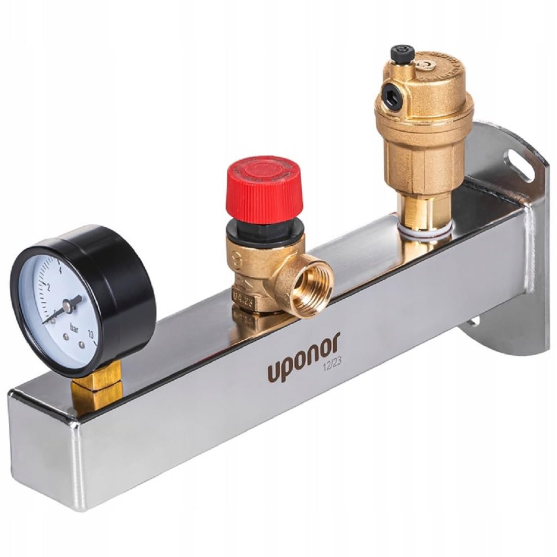 Uponor Fluvia Inox Safety Group 6 Bar for Heating or Hot Water with Connection for Expansion Tank 3/4 Inch, Stainless Steel Connection Group for Central Heating or Drinking Water