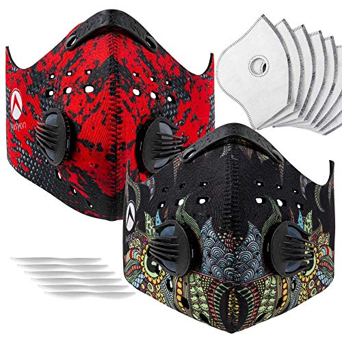 Axsyon Dust Mask Ear Loop Model 2 Pack. Includes 4 Activated Carbon N99 PM2.5 Filters, 4 Sponies Anti-Fog/Comfort Foam Nose Bridges and 4 Valves. For Work, Cleaning, Woodworking, Mowing, Outdoor