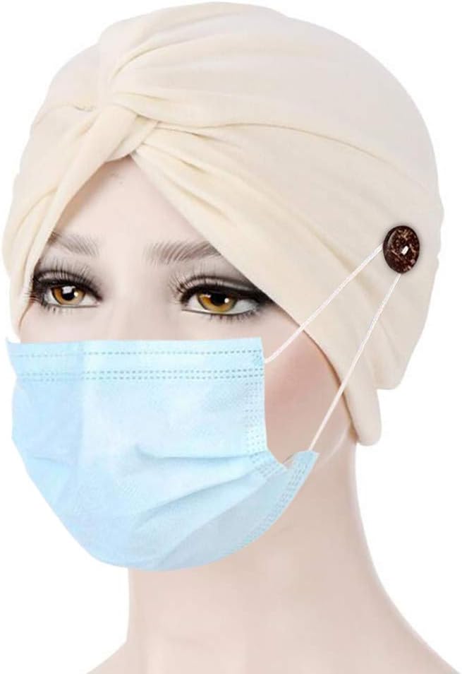 Tuuu Fashion Soild Color Turban Head Band with Buttons for Women, Stretch Head Wrap Cross Bandana Cap Headwear, Button Hair Wrap Hat to Protect Your Ear