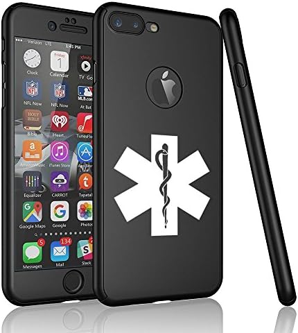 360° Full Body Thin Slim Hard Case Cover + Tempered Glass Screen Protector for Apple iPhone Star of Life EMT Paramedic (Black, for Apple iPhone 7 / iPhone 8)