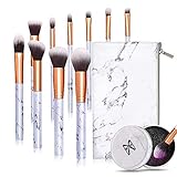 Makeup Brushes 10 Pieces Marble Makeup Brush Set with Makeup Brush Bag and Brushes Color Removal Sponge Professional Face Eyeliner Blush Contour Foundation Cosmetic Brushes for Powder Liquid Cream