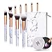 Makeup Brushes 10 Pieces Marble Makeup Brush Set with Makeup Brush Bag and Brushes Color Removal Sponge Professional Face Eyeliner Blush Contour Foundation Cosmetic Brushes for Powder Liquid Cream