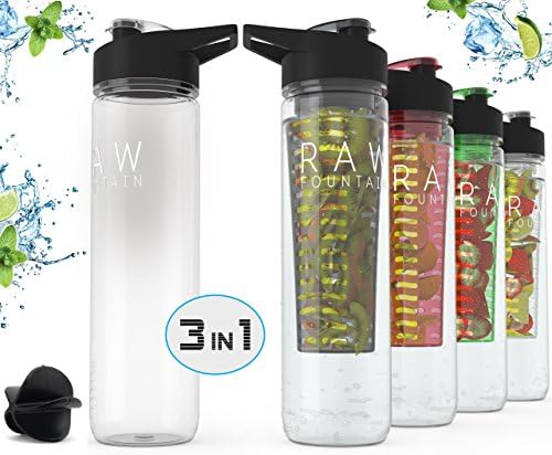 Fruit Infuser Bottle | Fruit Infused Water Bottle + Protein Shaker Bottle + 32oz Sport Bottle | Tritan BPA Free | 3 in 1 Interchangeability | Includes Infusion Rod &amp; Shaker Ball (Black)