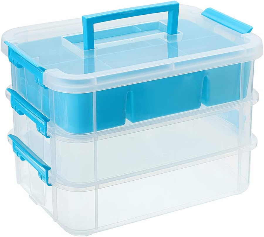SUMNACON 3Tier Stackable Craft Storage Box Plastic Adjustable