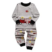 KASSD Toddler Kids Baby Boys Girls Pajamas Firetruck Printed Tops Pants Outfits Set, 18 Months-6 Years (3-4 Years, Grey Firetruck)
