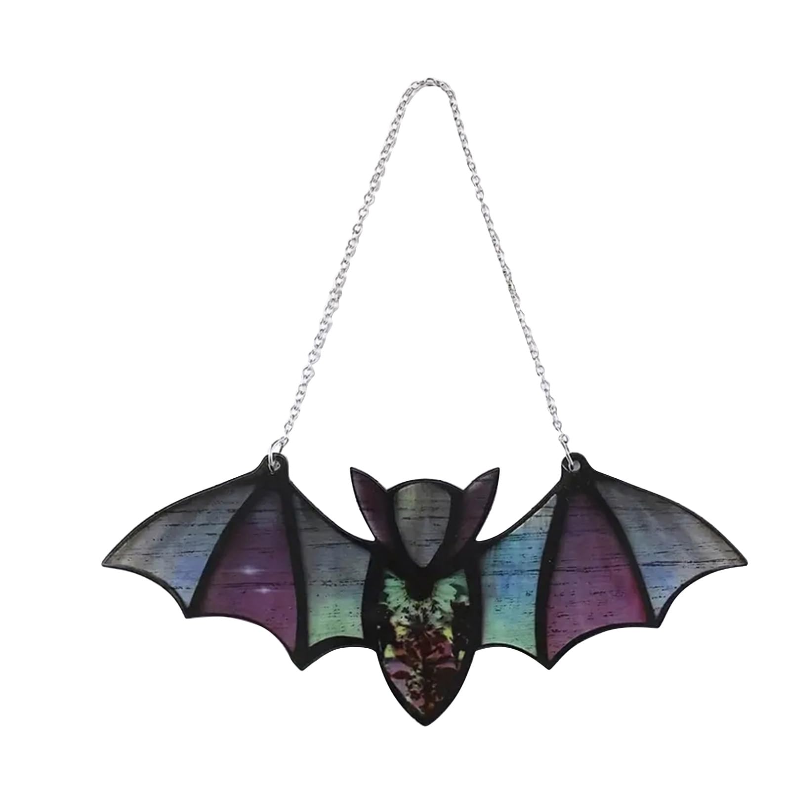 Keenso Reflective Effect Colorful Stained Bat Window Ornament with Prism Design, Versatile Halloween Decor, Lightweight Acrylic Material