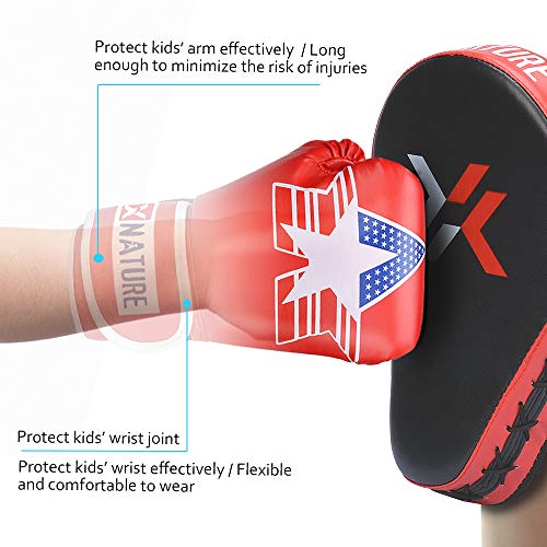 Xnature 4oz 6oz 8oz PU Kids Boxing Gloves Children Cartoon MMA Kickboxing Sparring Youth Boxing Gloves Training Gloves Age 5-12 Years (Red Boxing Gloves Without Gift Box) - Thumbnail 3