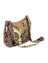 NOVICA mano roja con abalorio Algodón Batik Bolsa de hombro, "del Rey Pájaro