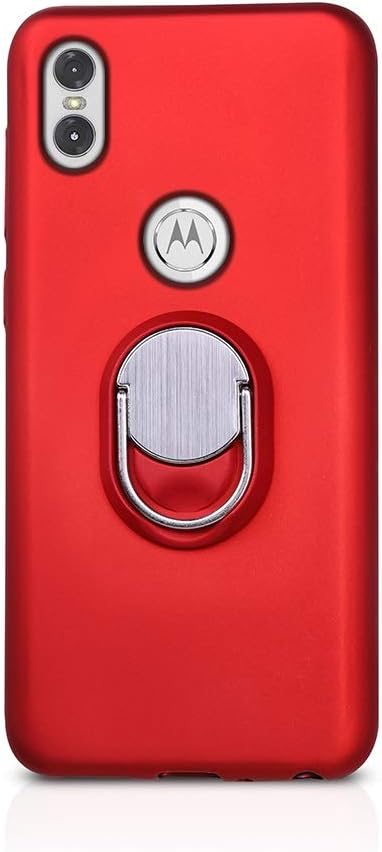 Moto P30 Note Case, Rotating Ring [ 360°Kickstand ] Soft Slim TPU [ Ultra-Thin ] Protection Cases Cover Compatible with [ Magnetic Car Mount ] for Motorola One (Red)