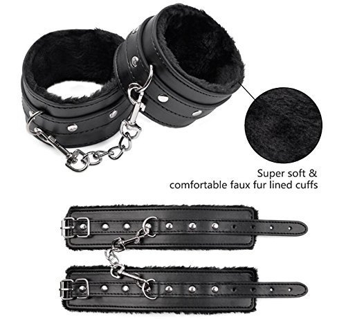 LIWEIKE PU Leather Fake Handcuffs Soft Wrist Cuffs For Women Men Adult Play (Black) - Thumbnail 4