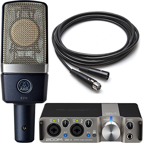 AKG & Zoom Studio Recording Pack with AKG C214 Condenser Microphone and Zoom UAC-2 USB 3.0 Audio Interface and 10' Microphone Cable