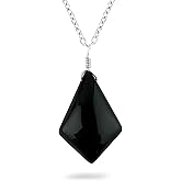 CRYSTALINES Natural Black Onyx Gemstone Pendant Necklace, Adjustable Silver Chain, Handmade Dainty Jewelry, Healing Crystal, Cabochon Stone, Gift for Women, Size 18inch