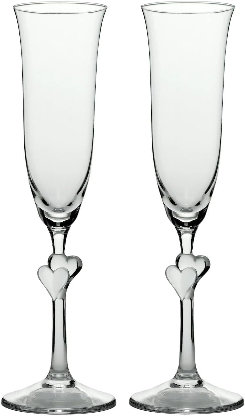 Stölzle Lausitz L´Amour Sparkling Wine Flutes with red hearts, 175 ml, set of 2, dishwasher proof, romantic sparkling wine duo for the most beautiful hours for two