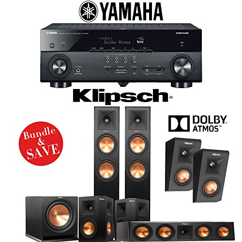 Klipsch RP-260F 5.1.2 Reference Premiere Dolby Atmos Home Theater System with Yamaha AVENTAGE RX-A670BL 7.2-CH 4K Network AV Receiver