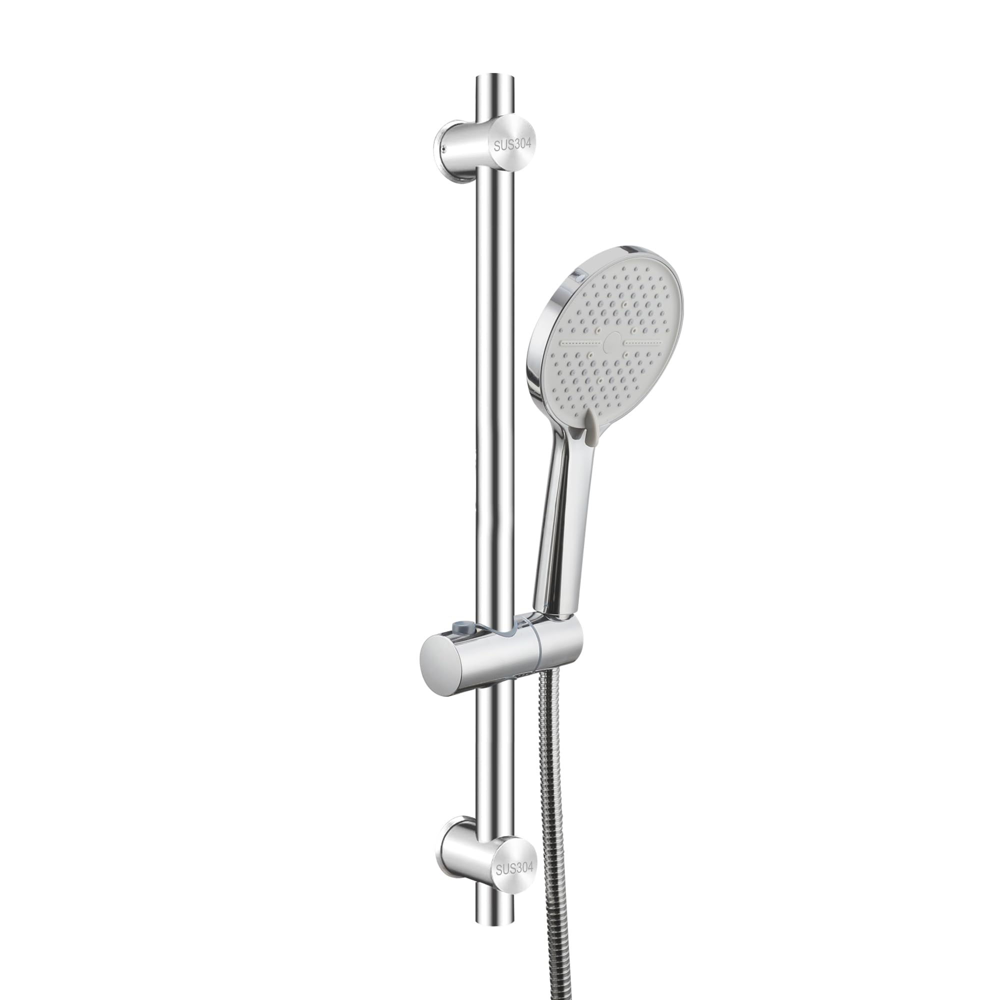 60CM Shower Riser Rail Kit Adjustable Shower Slide Bar with 5-Function Handheld Shower Head and 150CM Shower Hose SUS304 Stainless Steel Shower Holder Bracket Polished Finish