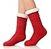 SDBING Women's Winter Super Soft Warm Cozy Fleece Lined Fuzzy Slipper Socks with Grippers (Red, 6-10)