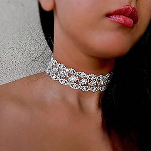 Daycindy Adjustable White Rhinestone Choker Necklace for Women