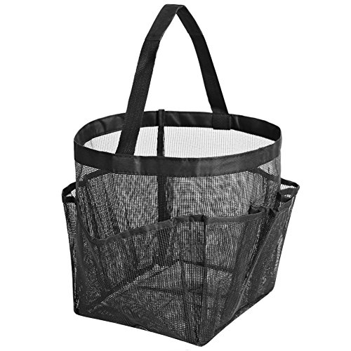 MuNiSa Mesh Shower Caddy Tote, Quick Dry Oxford Hanging Toiletry Organizer with 8 Storage Pockets, Portable Bath Bag for Shampoo, Conditioner, Soap and Other Bathroom Accessories(Black) - Thumbnail 3