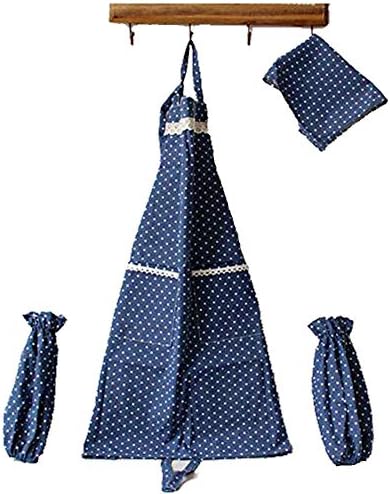 Hj エプロン エプロン女性 エプロン三角巾付き 輸入 レディース エプロン業務用 フリーサイズ 3点セット おしゃれ かわいい 三角巾 袖守り 紺色水玉柄