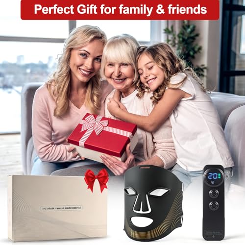 LED Face & Neck Mask, 7 Colours Red Light Therapy with Smart Timer - Firming, Face Care for All Skin Types, Black